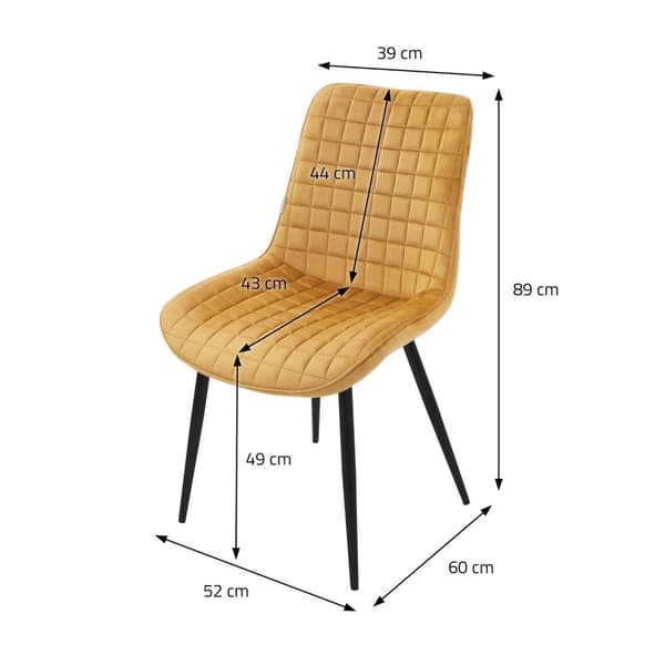 Matstol set om 2 senapsgula med sammetsöverdrag och stålben Köksstol med ryggstöd ML design
