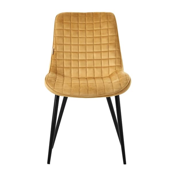Matstol set om 2 senapsgula med sammetsöverdrag och stålben Köksstol med ryggstöd ML design