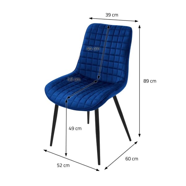 Spisebordsstol sæt med 6 stk. mørkeblå med fløjlsbetræk og stålben Køkkenstol med ryglæn ML-design