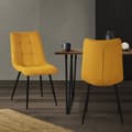 Miniatyrbillede 1 af 7: Spisebordsstole sæt med 2 sennepsgule Køkkenstol med polyesterbetræk og stålben ML-design
