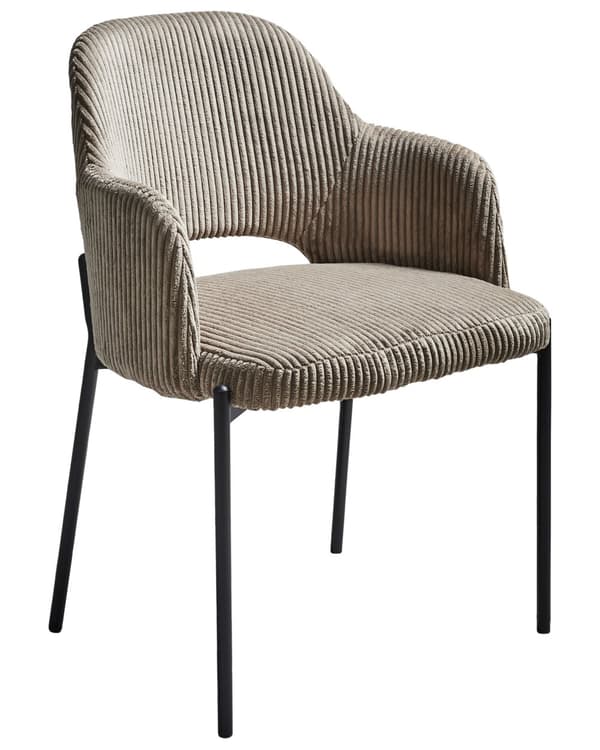 Sett med 2 Spisestoler Taupe Kordfløyel Trekk med Armlener Retro Design