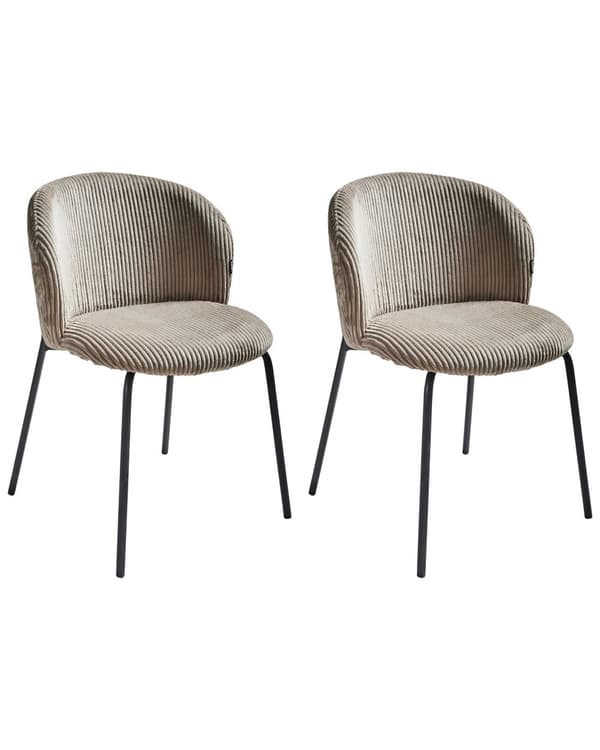 Sæt med 2 spisebordsstole i taupe fløjlsbeklædning med afrundet ryg i moderne retrostil til køkken og spisestue