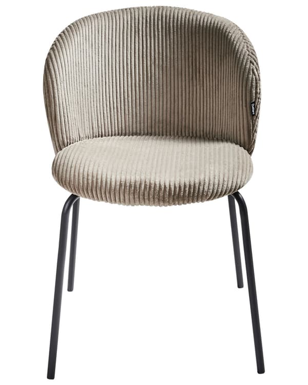 Sæt med 2 spisebordsstole i taupe fløjlsbeklædning med afrundet ryg i moderne retrostil til køkken og spisestue
