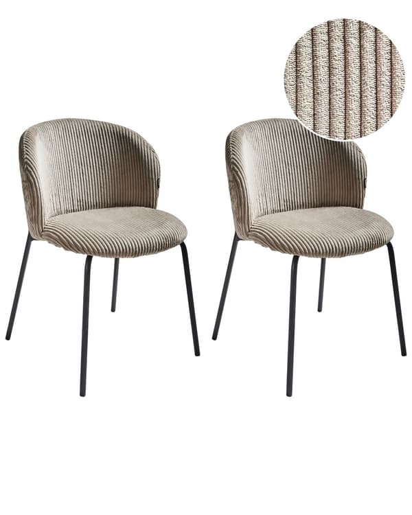 Sæt med 2 spisebordsstole i taupe fløjlsbeklædning med afrundet ryg i moderne retrostil til køkken og spisestue