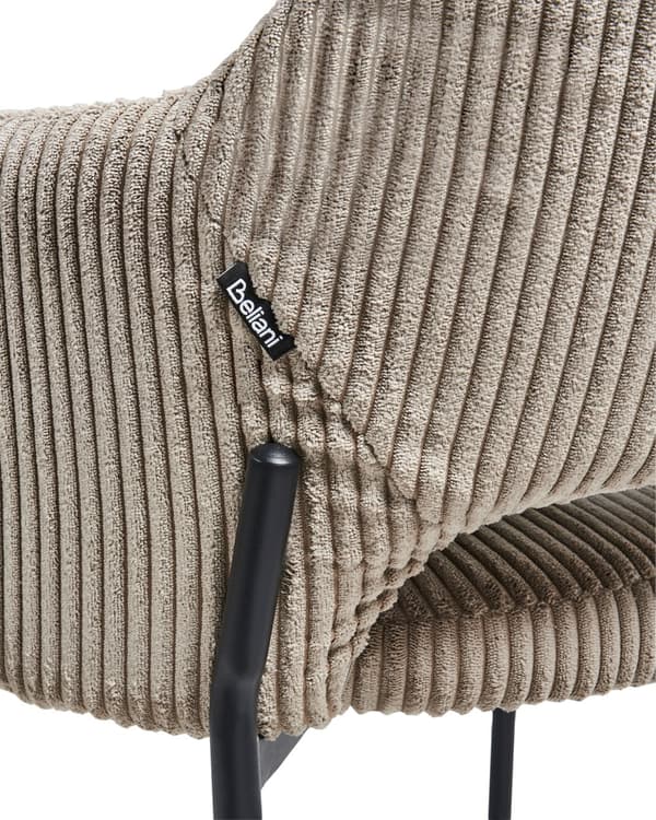Sæt med 2 spisebordsstole taupe fløjlsbeklædning med armlæn moderne retrostil køkken spisestue