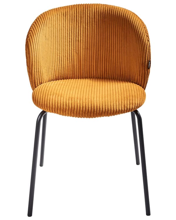 Sæt med 2 spisebordsstole i orange fløjlsbeklædning med afrundet ryg i moderne retrostil til køkken og spisestue