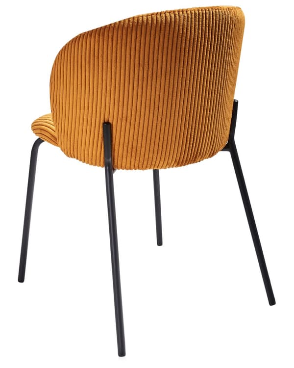 Sæt med 2 spisebordsstole i orange fløjlsbeklædning med afrundet ryg i moderne retrostil til køkken og spisestue