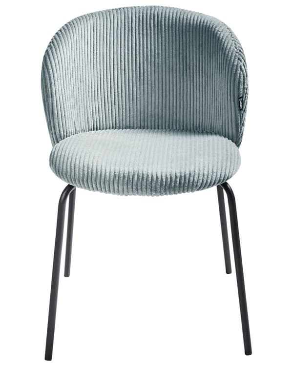 Sæt med 2 spisebordsstole i lyseblå fløjlsbeklædning med afrundet ryg i moderne retrostil til køkken og spisestue