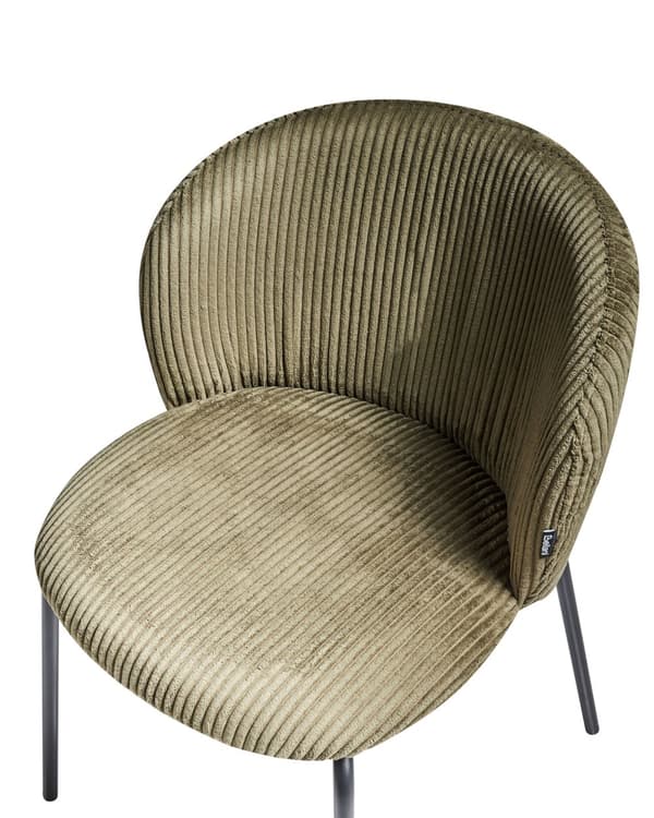Sett med 2 Spisestuestoler Olivengrønn Kordfløyel Trekk med Avrundet Ryggstøtte Retro Design