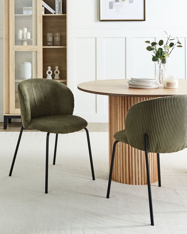 Sett med 2 Spisestuestoler Olivengrønn Kordfløyel Trekk med Avrundet Ryggstøtte Retro Design