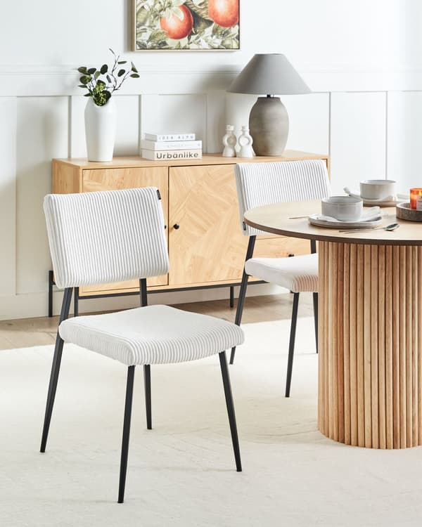 Sett med 2 Spisestuestoler Off-White Kordfløyel Trekk Retro Design