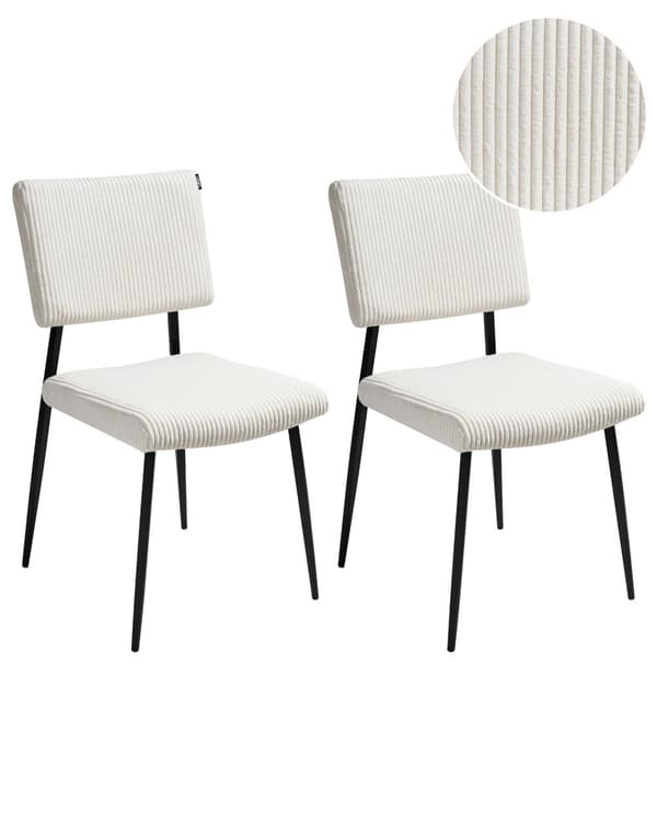 Sett med 2 Spisestuestoler Off-White Kordfløyel Trekk Retro Design