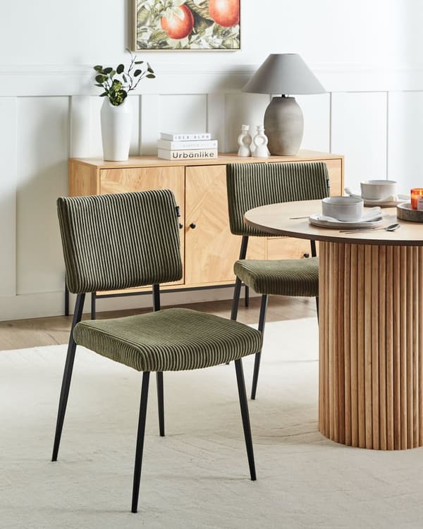 Sett med 2 Spisestuestoler Olivengrønn Kordfløyel Trekk Retro Design