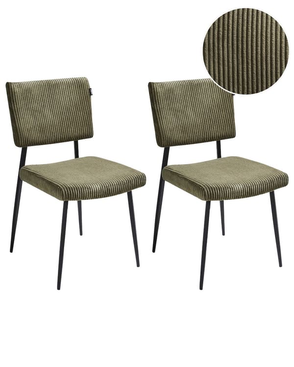Sett med 2 Spisestuestoler Olivengrønn Kordfløyel Trekk Retro Design