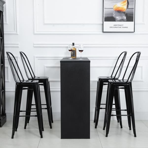 Rootz Barstolesæt på 4 - Sorte barstole - Stabelbar modstole - Rust Resistent Metal - 44 cm x 53 cm x 116 cm