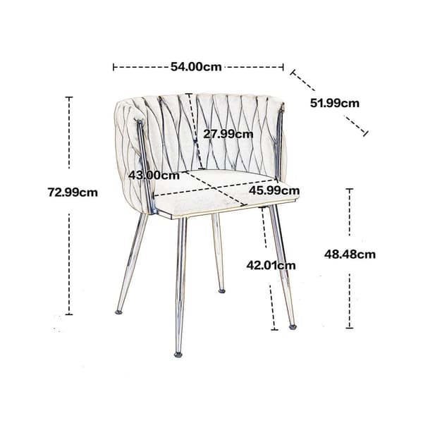 Rootz -sæt med 2 fløjls spisestole - polstrede siddepladser - Elfenbenhvide stole - komfort tyk polstring - 54 cm x 52 cm x 72 cm