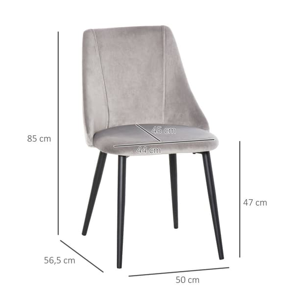 Rootz Sæt med 2 spisestole - Køkkenstole - Velvet polstret - Komfort & stil - Metalben - 50W x 56,5d x 85h cm - Grå