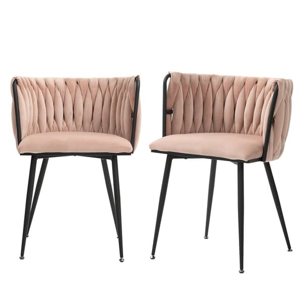 Rootz Sarja 2 samettia ruokailutuolia - modernit luksustuolit - vaaleanpunaiset huoneen tuolit - mukavuus ja kestävyys - 57L x 50w x 72h cm