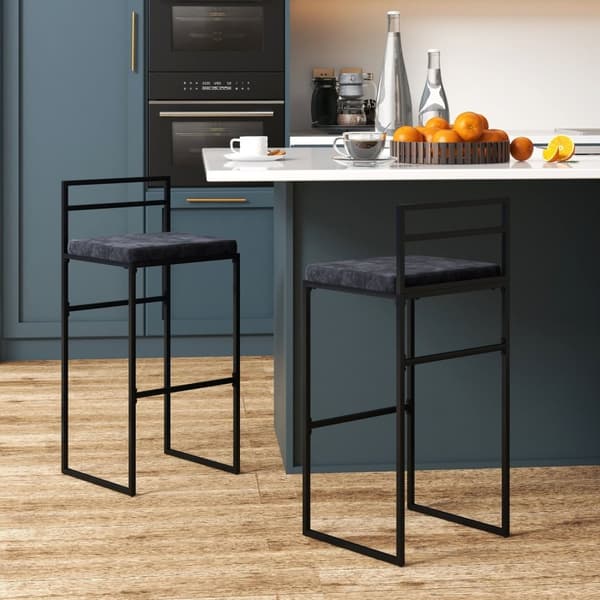 Rootz Sæt med 2 fløjlbarkstole - Højstole - Køkken afføring - Komfortabel fodstøtte - 42W x 40d x 91H cm - Sort