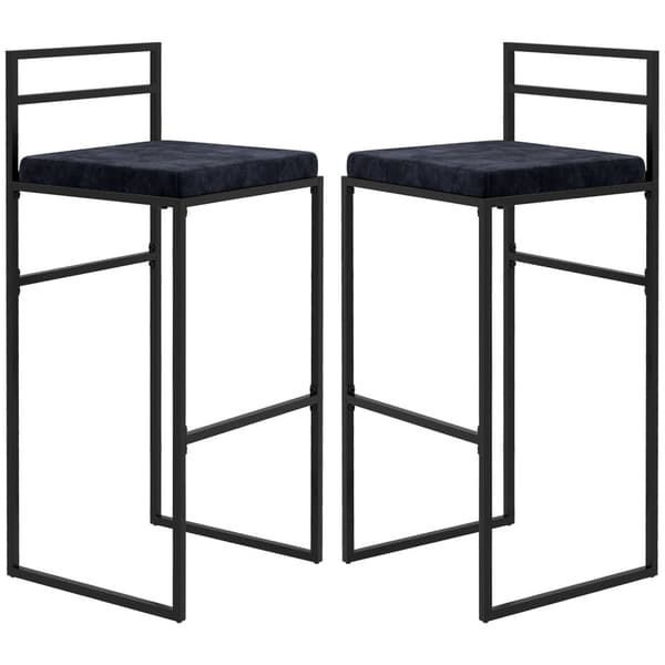 Rootz Sæt med 2 fløjlbarkstole - Højstole - Køkken afføring - Komfortabel fodstøtte - 42W x 40d x 91H cm - Sort
