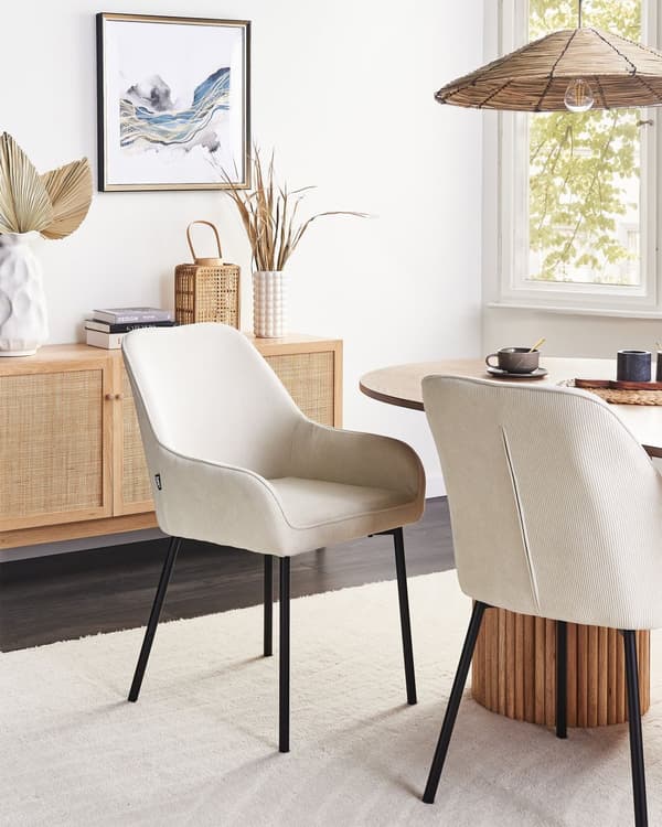 Sæt med 2 Spisestuestole Hvid Velour Betrukket med Sorte Metalben i Glamourøs Stil