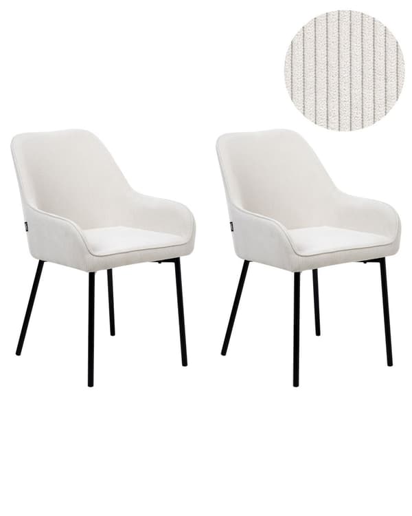 Sæt med 2 Spisestuestole Hvid Velour Betrukket med Sorte Metalben i Glamourøs Stil