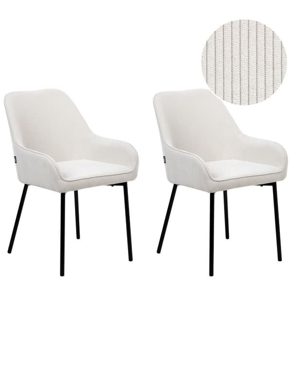 Sæt med 2 Spisestuestole Hvid Velour Betrukket med Sorte Metalben i Glamourøs Stil