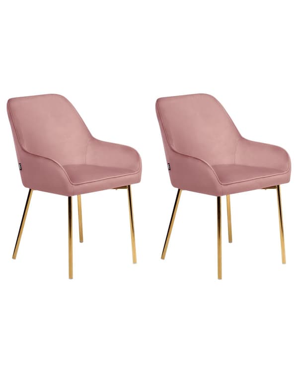 Sæt med 2 Spisestuestole Pink Velour Betrukket med Gylden ben Glamourøs Stil
