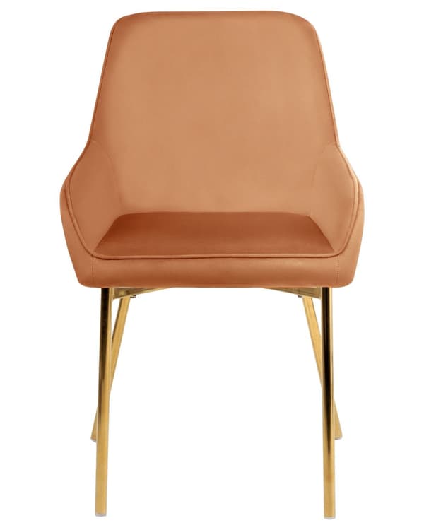Sæt med 2 Spisestuestole Orange Velour Betrukket med Gylden ben Glamourøs Stil