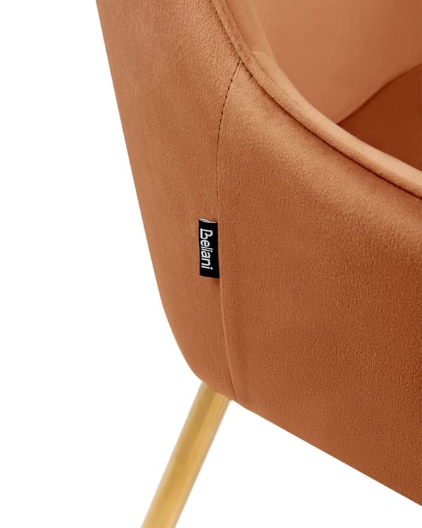 Sæt med 2 Spisestuestole Orange Velour Betrukket med Gylden ben Glamourøs Stil