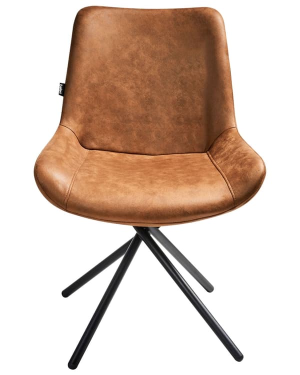 Sæt med 2 spisestuestole gyldenbrun betrukket med imiteret ruskind med krydsede ben retro stil