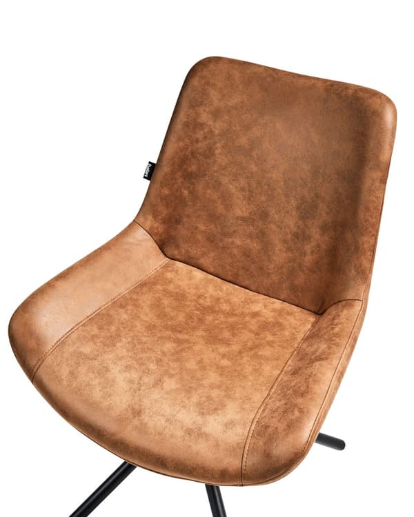 Sæt med 2 spisestuestole gyldenbrun betrukket med imiteret ruskind med krydsede ben retro stil