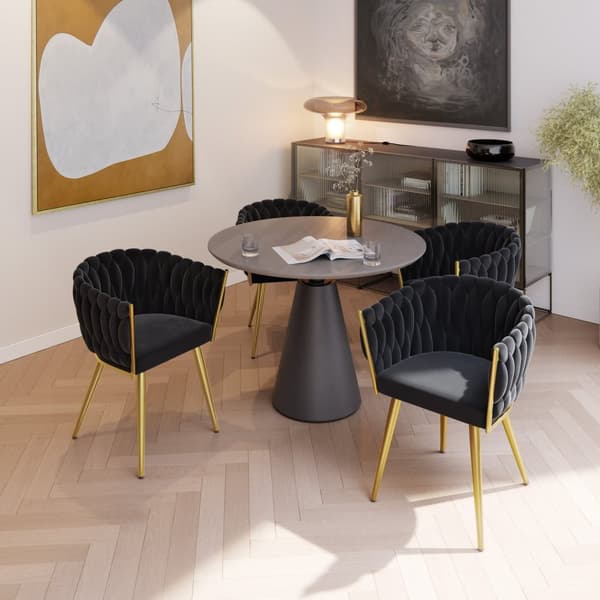 Set matsolar Astano i sammet, knutdesign - svart/guld, Uppsättning om 4
