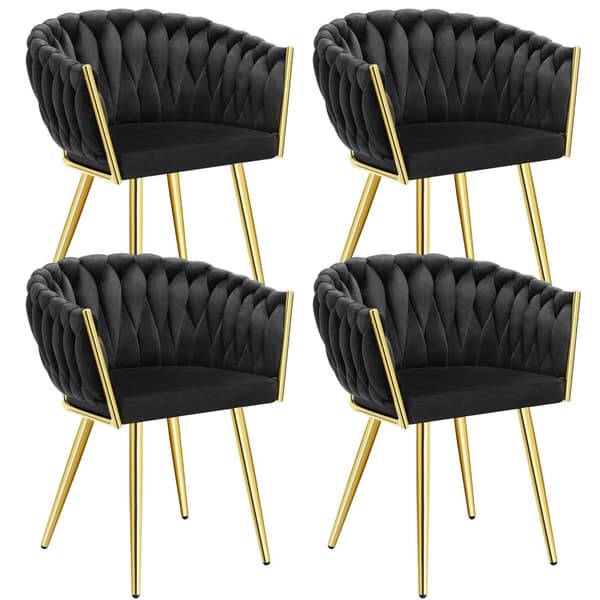 Set matsolar Astano i sammet, knutdesign - svart/guld, Uppsättning om 4