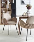 Miniatyrbilde 2 av 11: Sett med 2 Spisestoler Taupe Stofftrekk med Armlener i Fløyel Retro Design