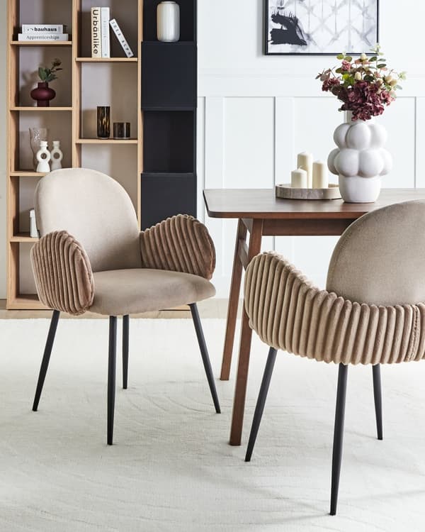 Sett med 2 Spisestoler Taupe Stofftrekk med Armlener i Fløyel Retro Design