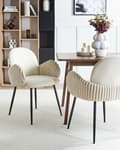 Miniatyrbilde 2 av 11: Sett med 2 Spisestoler Lys Beige Stofftrekk med Armlener i Fløyel Retro Design