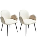 Miniatyrbilde 1 av 11: Sett med 2 Spisestoler Lys Beige Stofftrekk med Armlener i Fløyel Retro Design