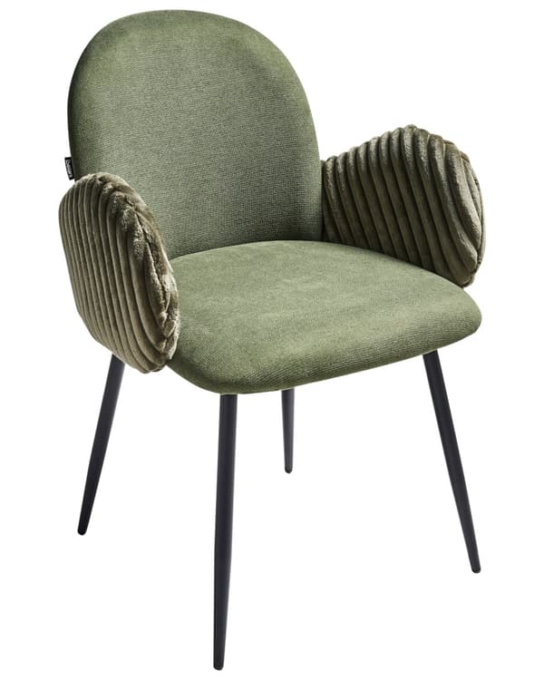 Spisebordsstol Grøn Stof Sæt af 2 Spisestole Moderne Spisestuestol Polstrede Stole til Spisebord med Armlæn Ribbet Ryg Design
