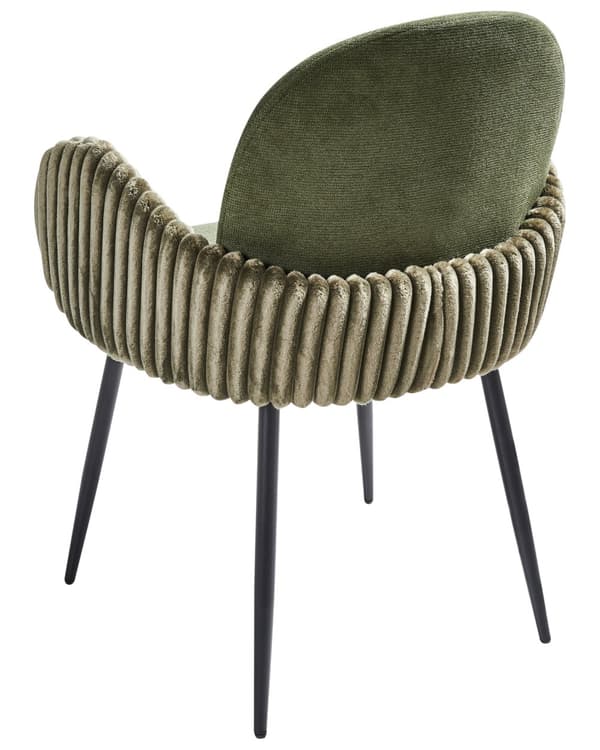 Spisebordsstol Grøn Stof Sæt af 2 Spisestole Moderne Spisestuestol Polstrede Stole til Spisebord med Armlæn Ribbet Ryg Design