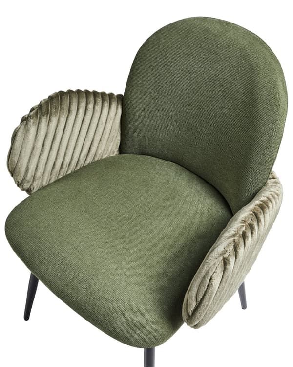 Spisebordsstol Grøn Stof Sæt af 2 Spisestole Moderne Spisestuestol Polstrede Stole til Spisebord med Armlæn Ribbet Ryg Design