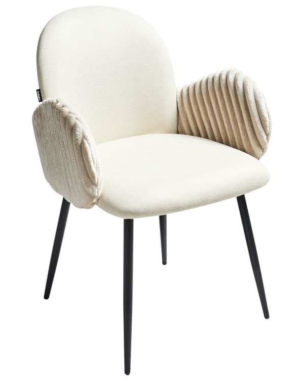 Spisebordsstol Beige Stof Sæt af 2 Spisestole Moderne Spisestuestol Polstrede Stole til Spisebord med Armlæn Ribbet Ryg Design