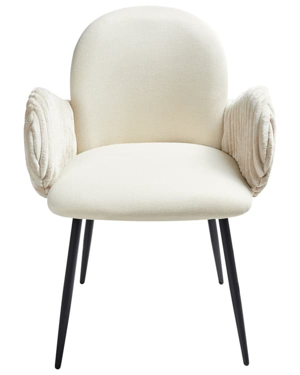 Spisebordsstol Beige Stof Sæt af 2 Spisestole Moderne Spisestuestol Polstrede Stole til Spisebord med Armlæn Ribbet Ryg Design