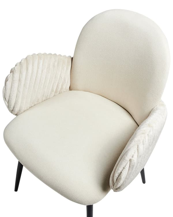 Spisebordsstol Beige Stof Sæt af 2 Spisestole Moderne Spisestuestol Polstrede Stole til Spisebord med Armlæn Ribbet Ryg Design