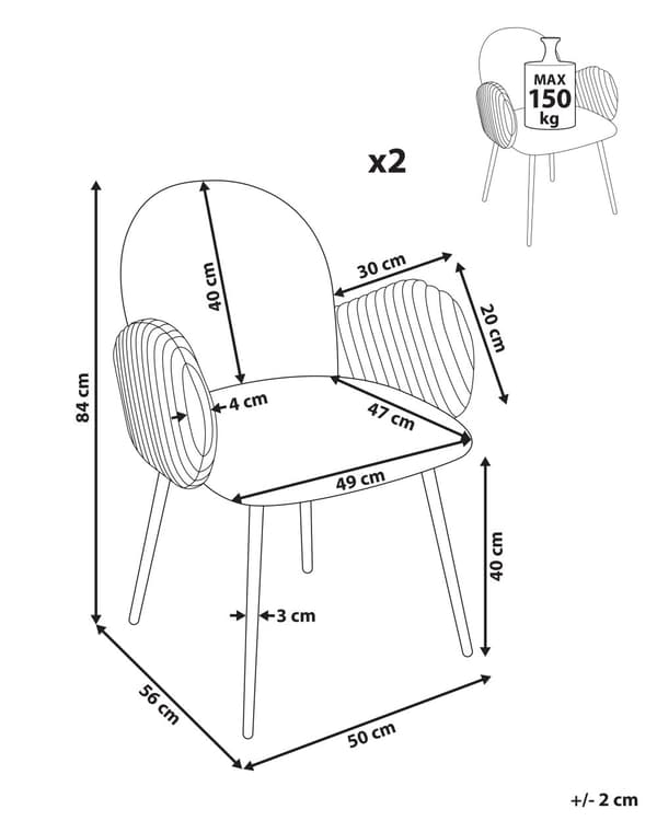 Spisebordsstol Taupe Stof Sæt af 2 Spisestole Moderne Spisestuestol Polstrede Stole til Spisebord med Armlæn Ribbet Ryg Design