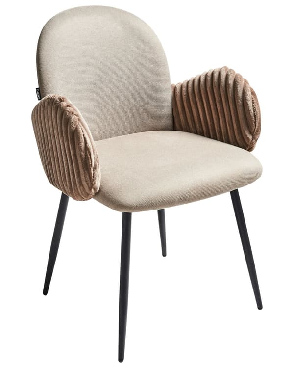 Spisebordsstol Taupe Stof Sæt af 2 Spisestole Moderne Spisestuestol Polstrede Stole til Spisebord med Armlæn Ribbet Ryg Design