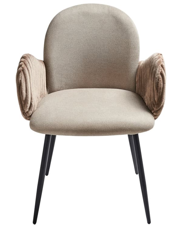 Spisebordsstol Taupe Stof Sæt af 2 Spisestole Moderne Spisestuestol Polstrede Stole til Spisebord med Armlæn Ribbet Ryg Design
