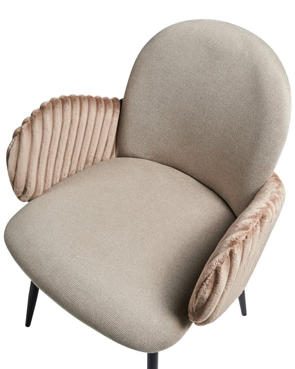 Spisebordsstol Taupe Stof Sæt af 2 Spisestole Moderne Spisestuestol Polstrede Stole til Spisebord med Armlæn Ribbet Ryg Design