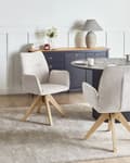 Miniatyrbilde 2 av 10: Svingbar Spisestol Lys Beige Lin Høyt Ryggstøtte Skandinavisk Stil
