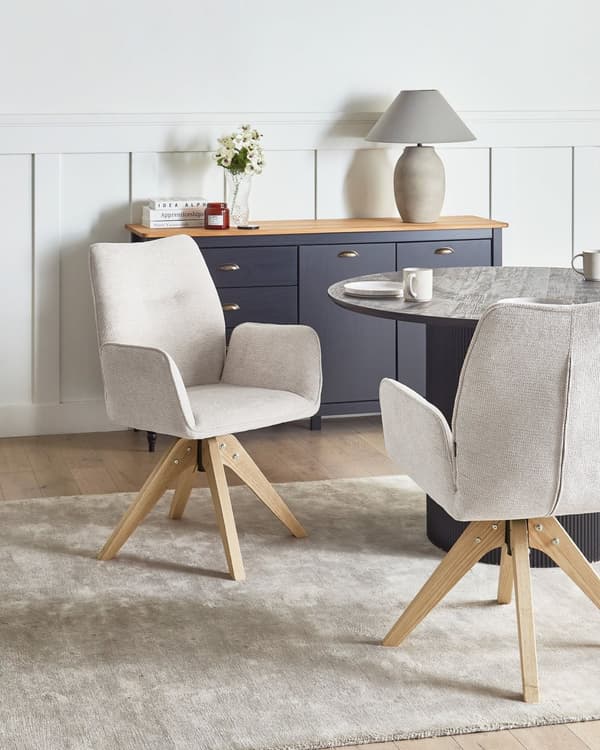 Svingbar Spisestol Lys Beige Lin Høyt Ryggstøtte Skandinavisk Stil